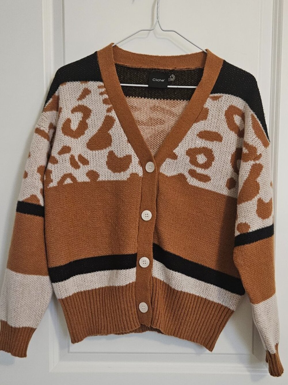 Animal Print Knit Cardigan – Oversized Small